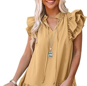Charming Kids' Tan Dress with Ruffle Sleeves
